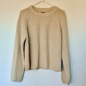Quince 100% Organic Cotton Fisherman Crew Sweater (Speckled Beige, XL)